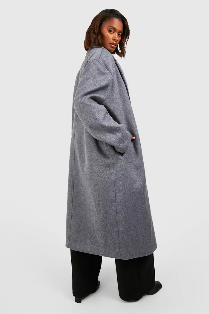 Oversized Shoulder Pad Double Breast Maxi Wool Coat | Boohoo.com (UK & IE)