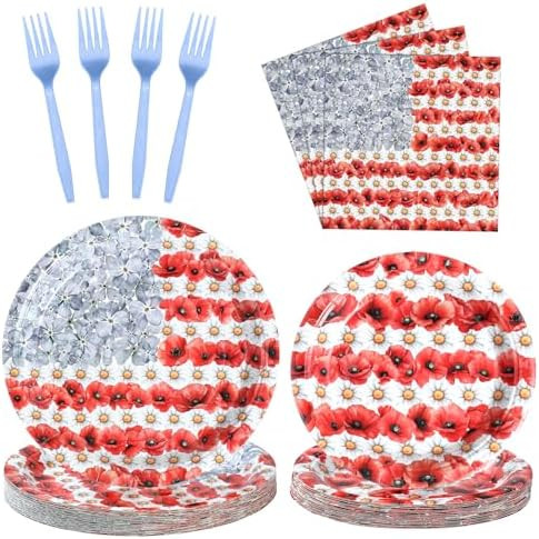 100 Pcs Patriotic Party Supplies Set Serves 25 4th of July 250 Anniversary Party Red Blue White P... | Amazon (US)