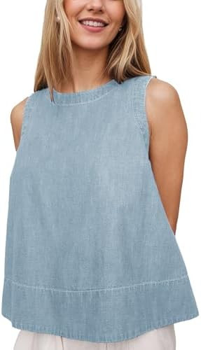 Xiaoxuemeng Womens Denim Top Y2K Sleeveless Jean Tank Tops for Women Crewneck Loose Fit Denim Tan... | Amazon (US)