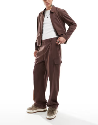 ASOS DESIGN boxy pinstripe smart set in brown | ASOS (Global)