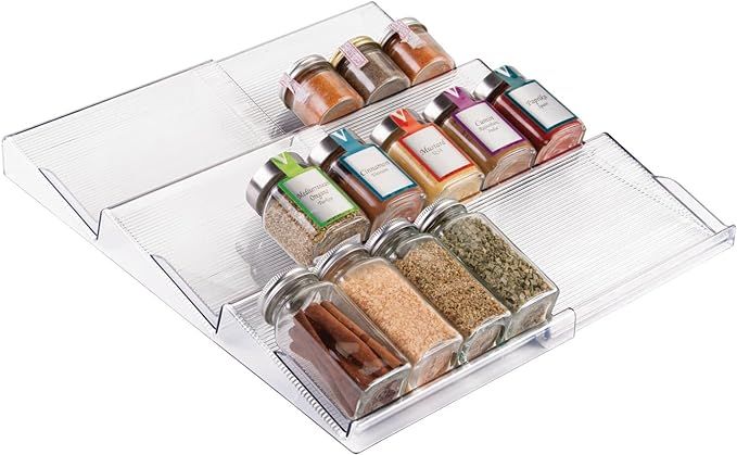 mDesign Expandable Plastic Deluxe Spice Rack, Drawer Organizer for Kitchen Cabinet Drawers, 3 Tie... | Amazon (US)