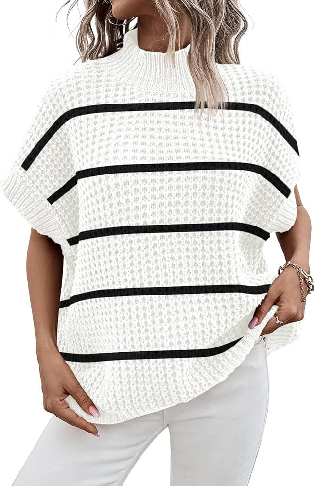 Pink Queen Women's Mock Neck Batwing Short Sleeve Loose Oversized Knit Pullover Sweater Jumper To... | Amazon (US)