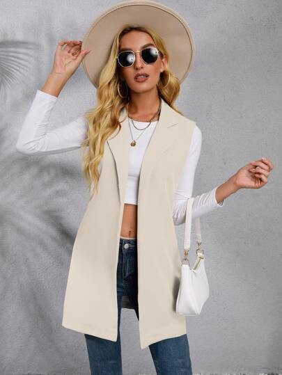 Solid Lapel Collar Open Front Vest Blazer | SHEIN
