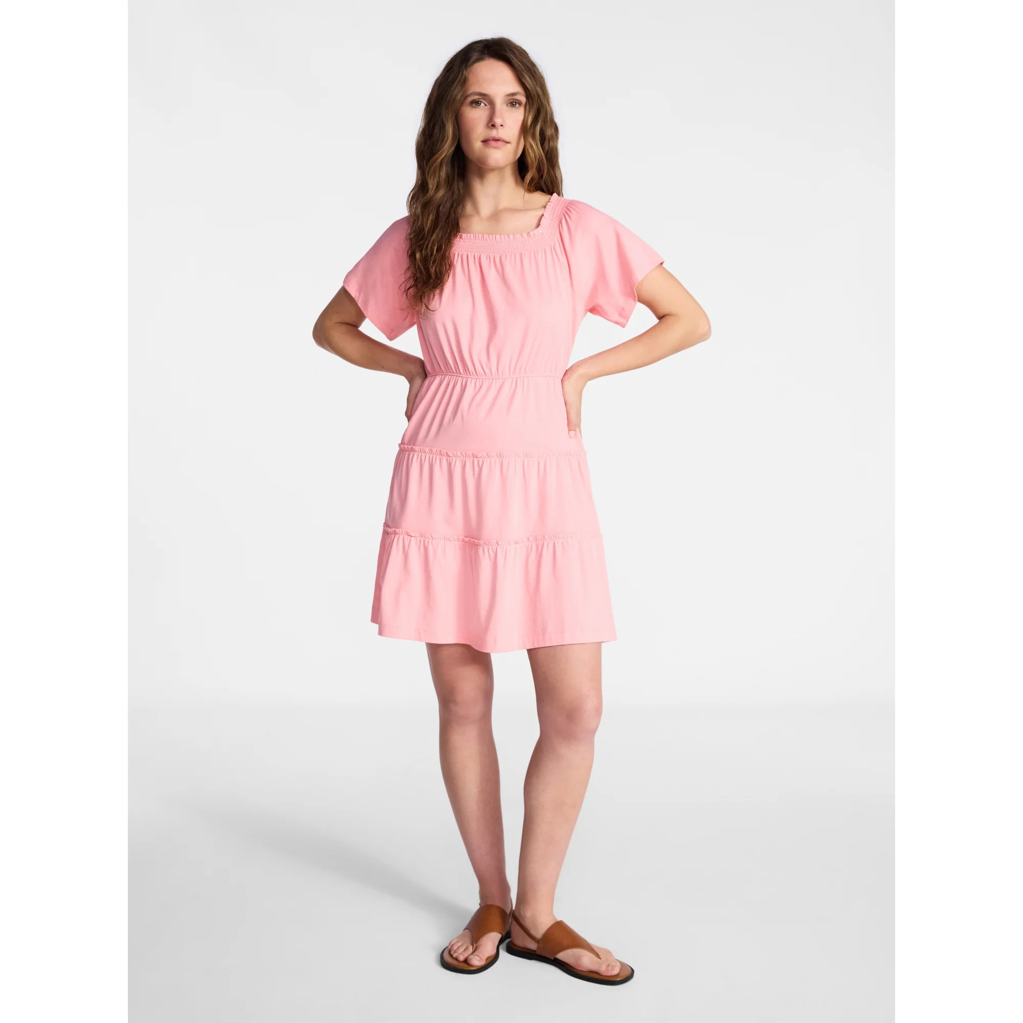 Time and Tru Women's Tiered Cotton Mini Dress with Flutter Sleeves, Sizes XS-XXXL | Walmart (US)