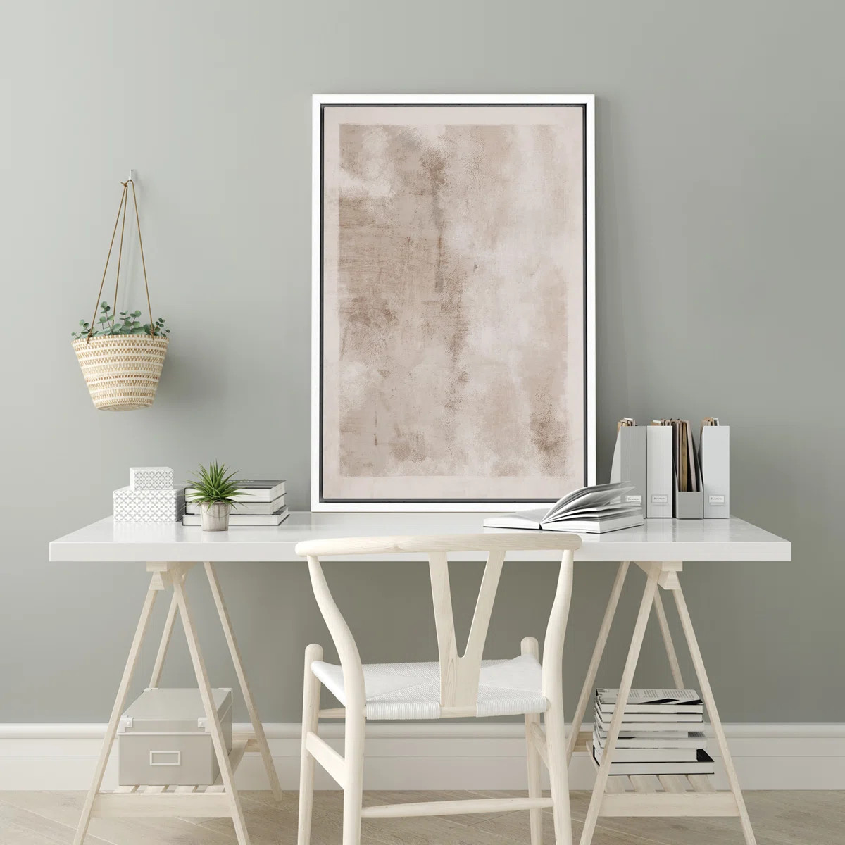 Minimal Landscape Abstract Faded Brown Tan Neutral Modern Picture Large Framed Canvas Print Wall ... | Wayfair North America