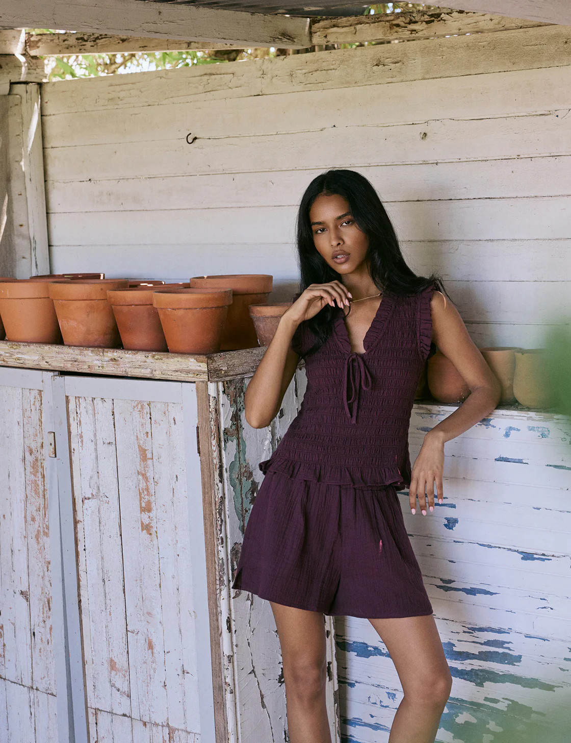 Purple Shirred V-Neck Top | Nobody's Child