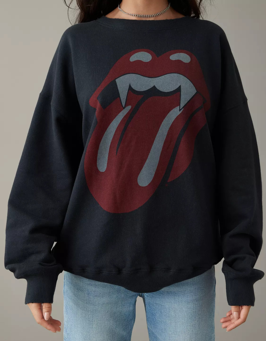AE Oversized Halloween Rolling Stones Graphic Sweatshirt | American Eagle Outfitters (US & CA)