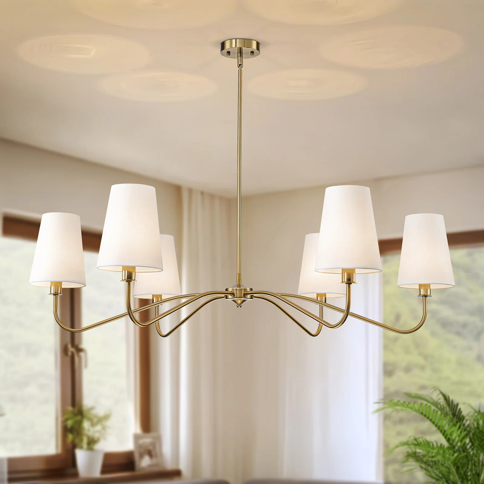 47”w Classic Chandelier With White Linen Shades | Wayfair North America