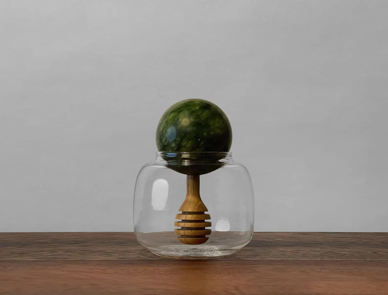 Decorative Glass Honey Pot with Marble Ball Lid and Inset Wood Honey Dipper | Etsy (US)