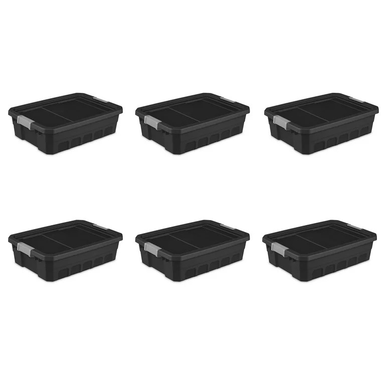 Sterilite 10 Gallon Stacker Tote Plastic, Black, Set of 6 | Walmart (US)