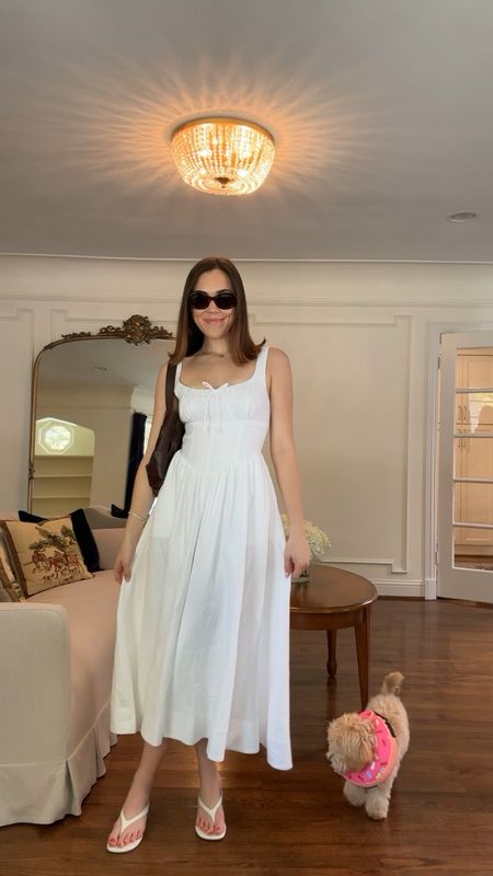 Linen summer dress of my dreams … featuring my little shadow who is still recovering from her surgery 🐩🥲 I am wearing a size 0 here for reference! 

#LTKVideo #LTKStyleTip #LTKSeasonal