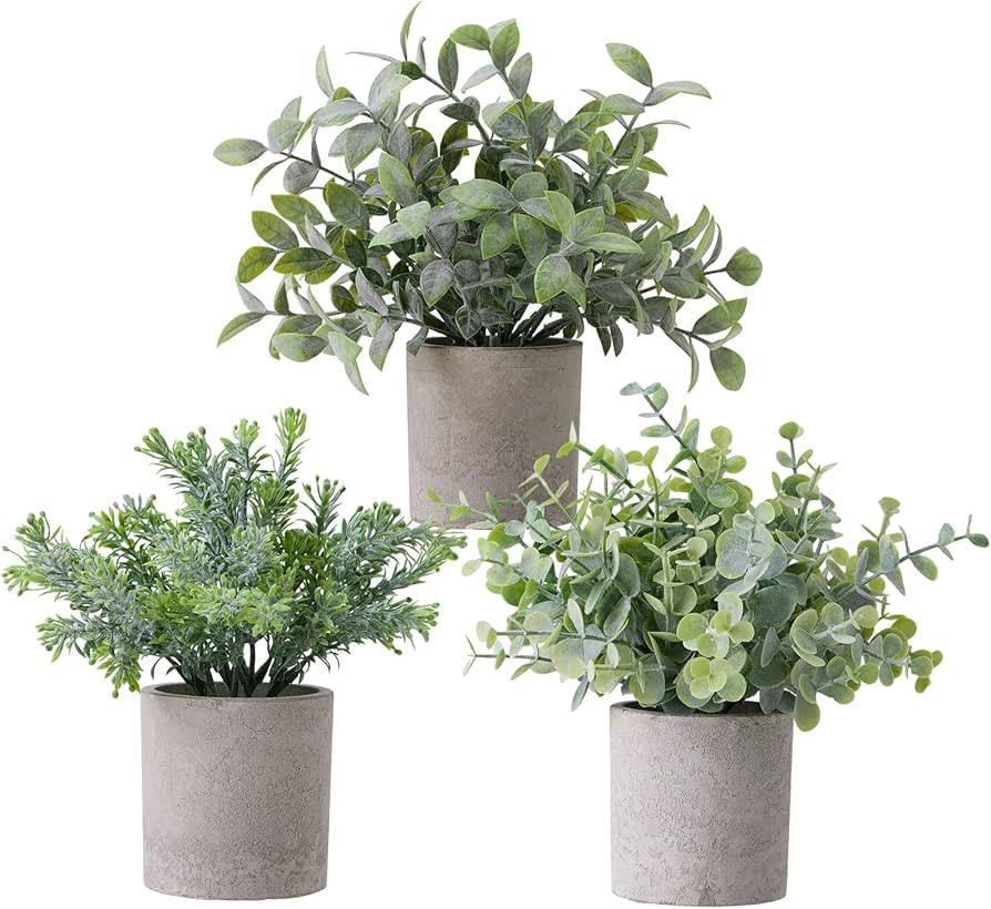 3 Pack Fake Plants Small Artificial Eucalyptus Topiaries Lifelike Faux Plants Perfect for Home Of... | Amazon (US)