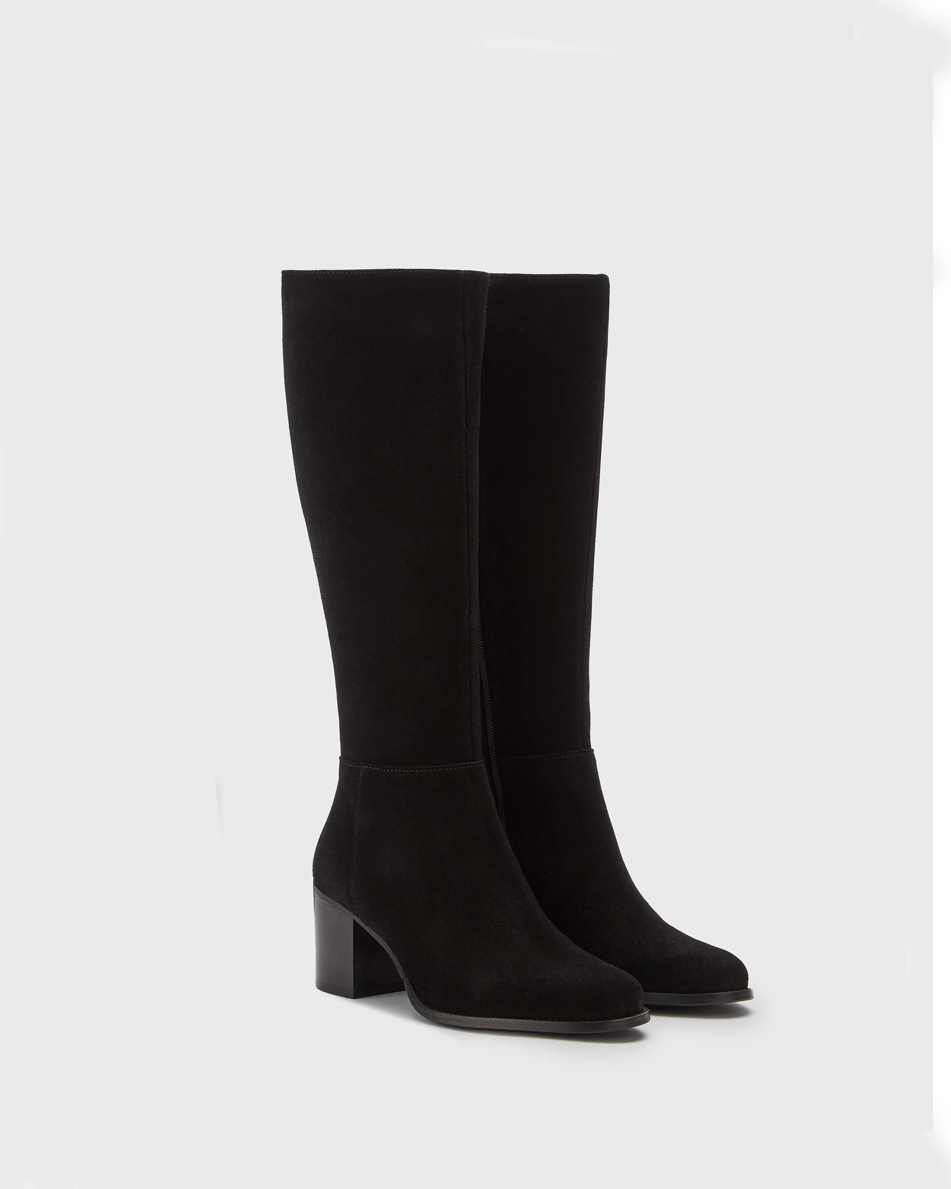 Dalia Standard Black Suede Knee High Heeled Boots | DuoBoots | DuoBoots