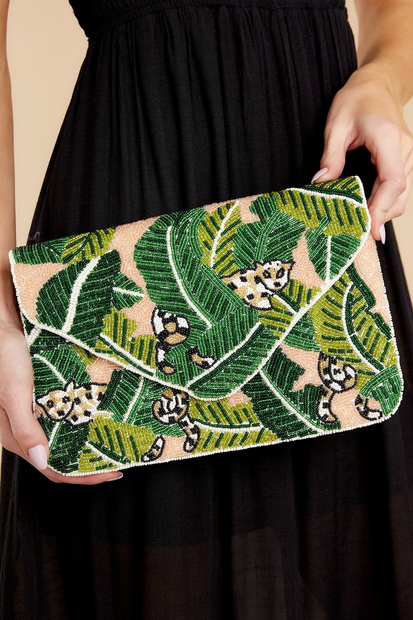 Go Wild Green Multi Beaded Clutch | Red Dress 