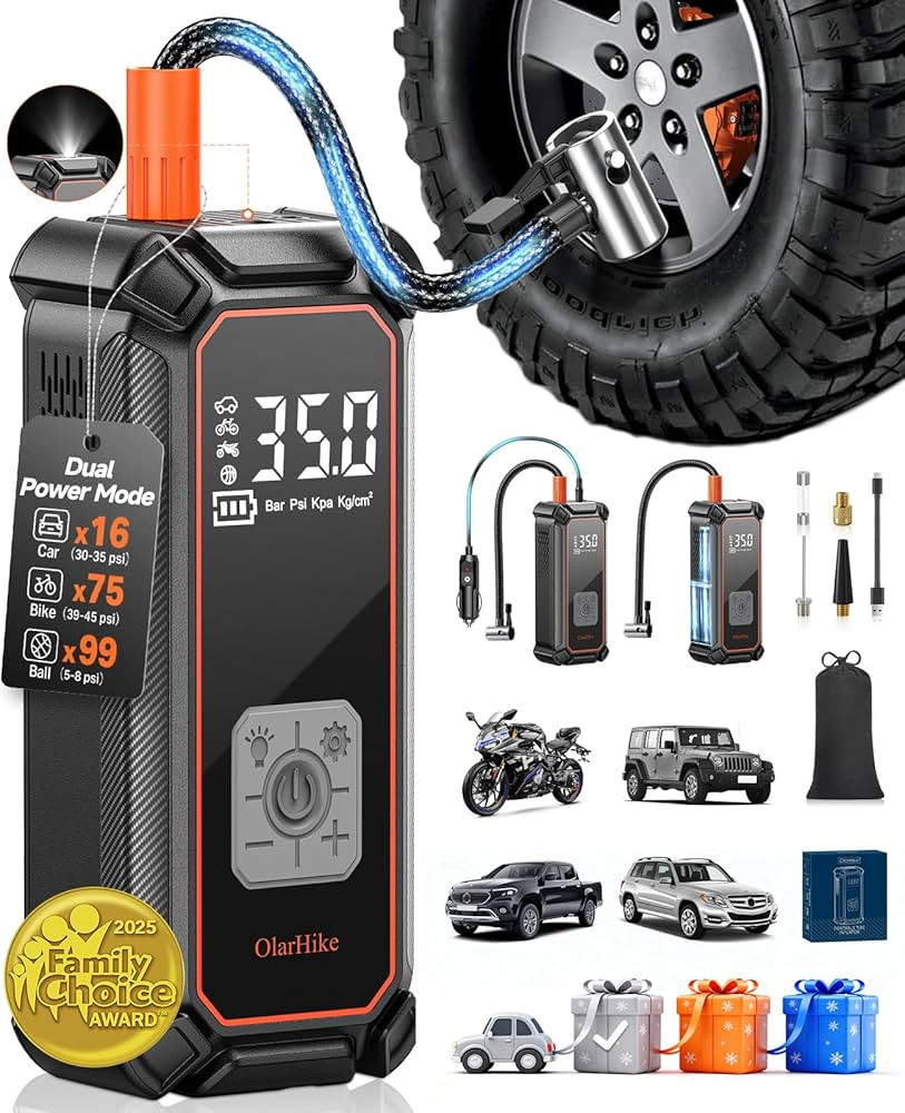 OlarHike Cordless Tire Inflator Portable Air Compressor, 150PSI Dual Power - 5400 mAh & 12V DC, A... | Amazon (US)