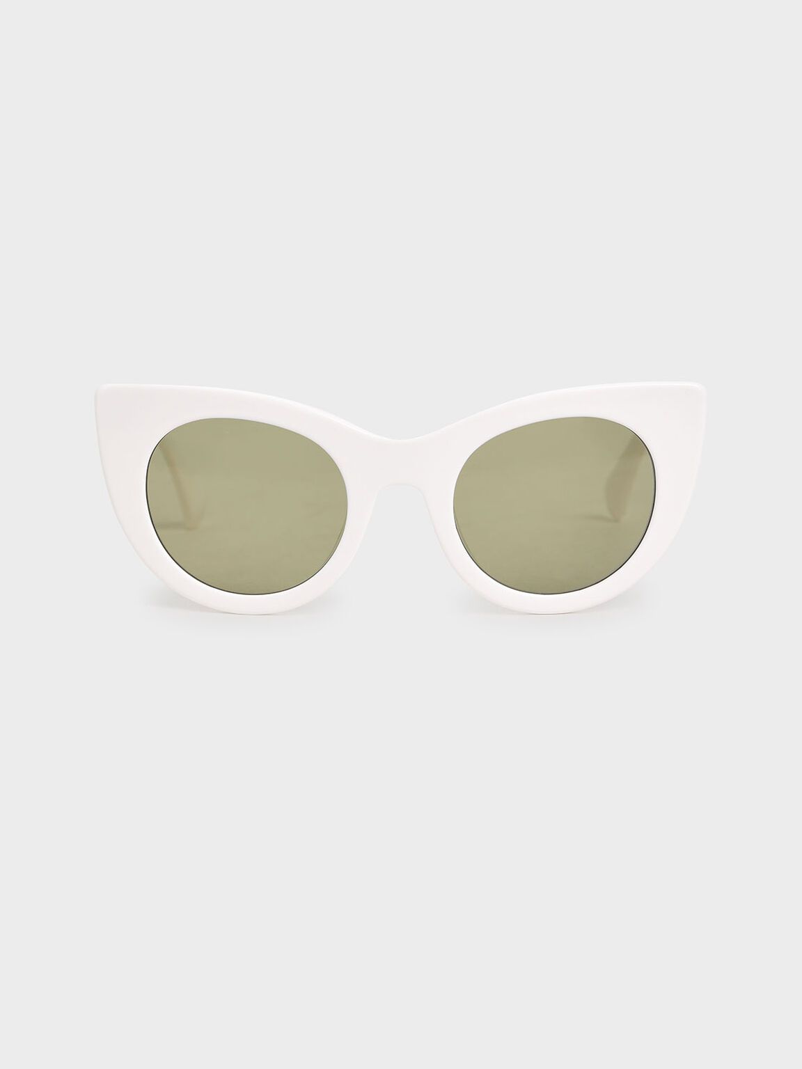 Thick Frame Cat-Eye Sunglasses - White | CHARLES & KEITH (US)