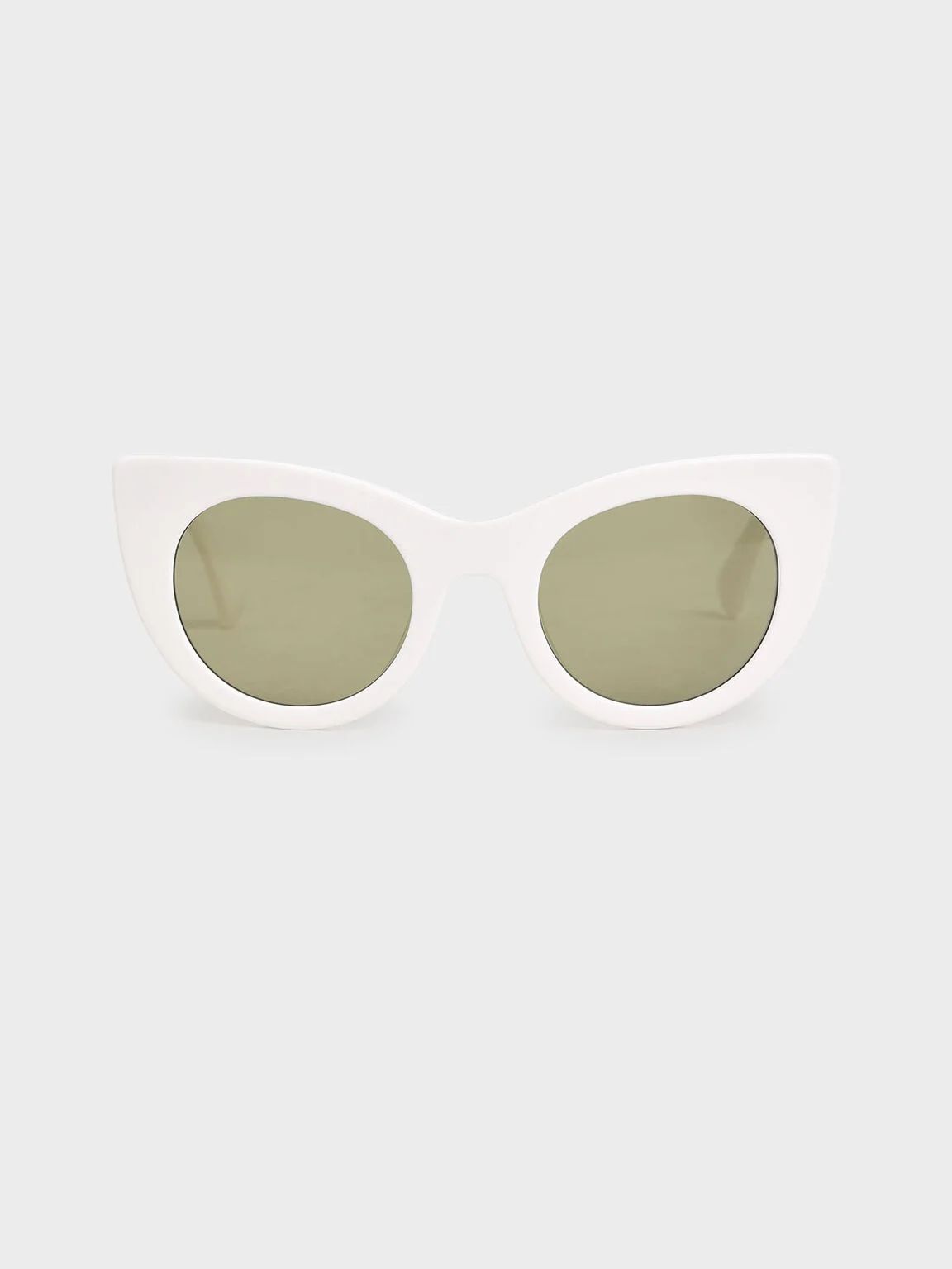 Thick Frame Cat-Eye Sunglasses - White | CHARLES & KEITH (US)