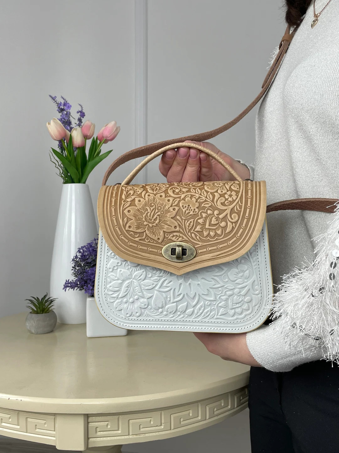 Unique Leather Purse, Real Genuine Leather Bag, White Leather Crossbody Bag, Gift for Her, Made i... | Etsy (US)