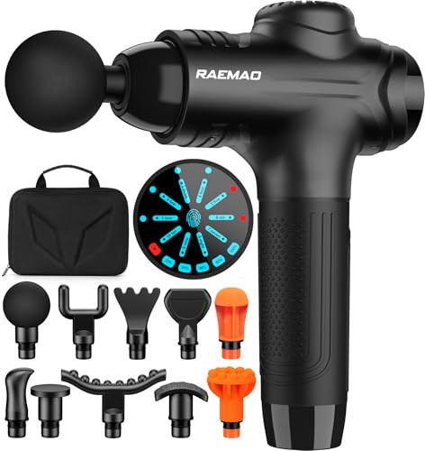 RAEMAO Massage Gun, Massage Gun Deep Tissue, Back Massage Gun for Athletes for Pain Relief Attaching 10 PCS Replacement Heads, Percussion Massager with 10 Speeds & LED Screen, Black | Amazon (US)