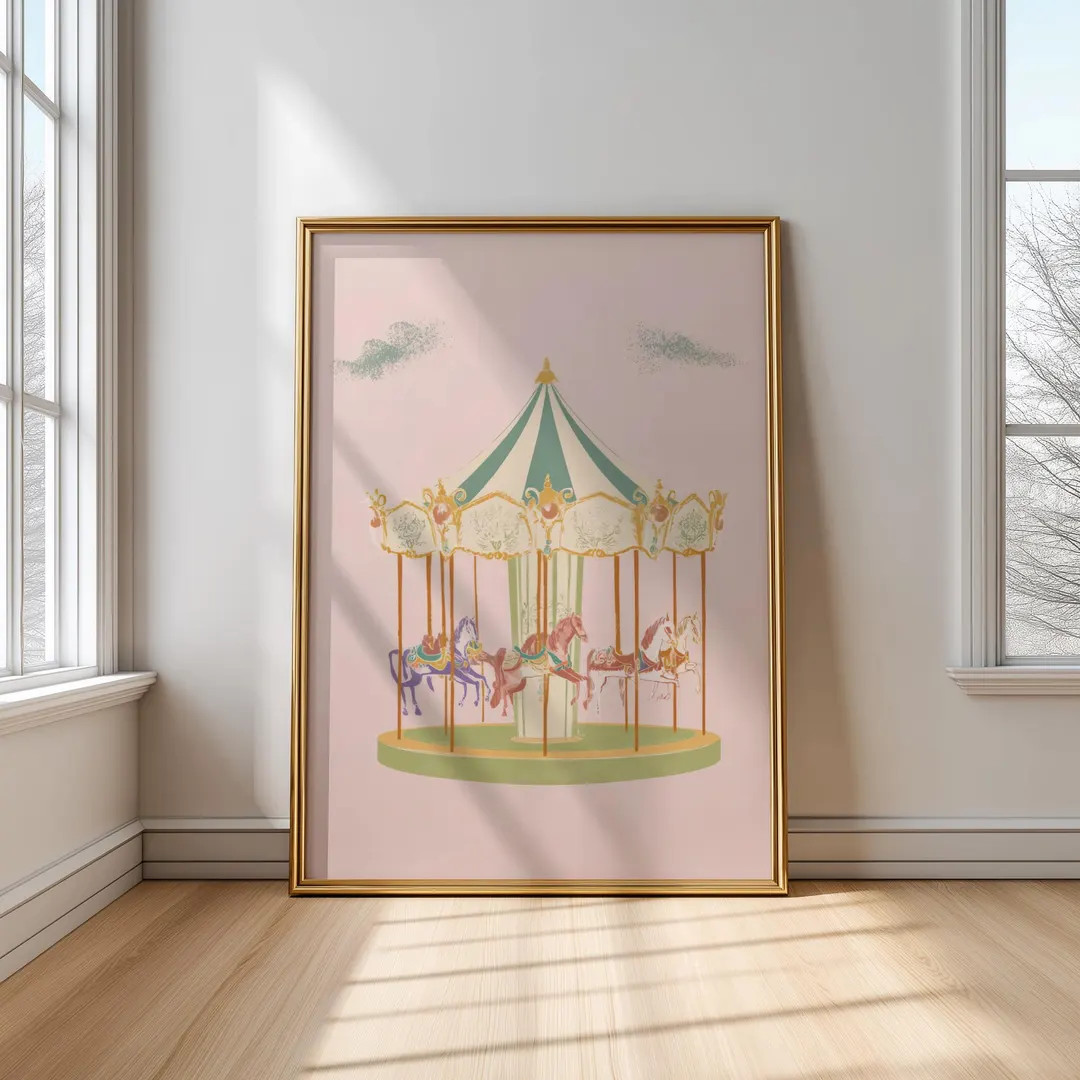 Vintage Carousel Nursery Print | Whimsical Pastel Horse Wall Art | Baby Girl Room Decor | Playroo... | Etsy (US)