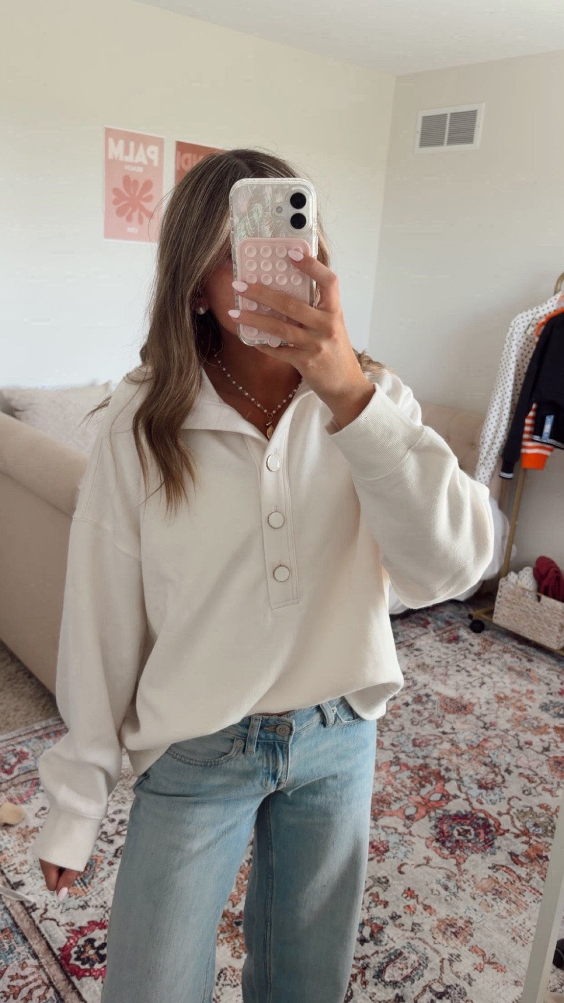 The cutest fall + GameDay combo!! This white quarter-button pullover from Walmart is such an easy staple to style with your favorite jeans! Perfect for a casual fall day, football game, or GameDay weekend. 

#WalmartFinds #WalmartFashion #FallOutfit #FallStyle #GameDay #GameDayLook #GameDayOutfit  #CasualStyle #FallFashion