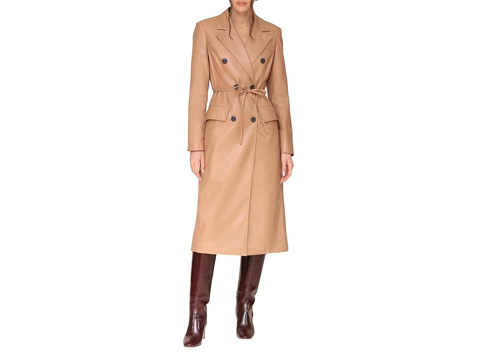 Avec Les Filles Belted Faux Leather Coat Women's Coat Camel : XS, Faux Leather/Polyurethane | Zappos
