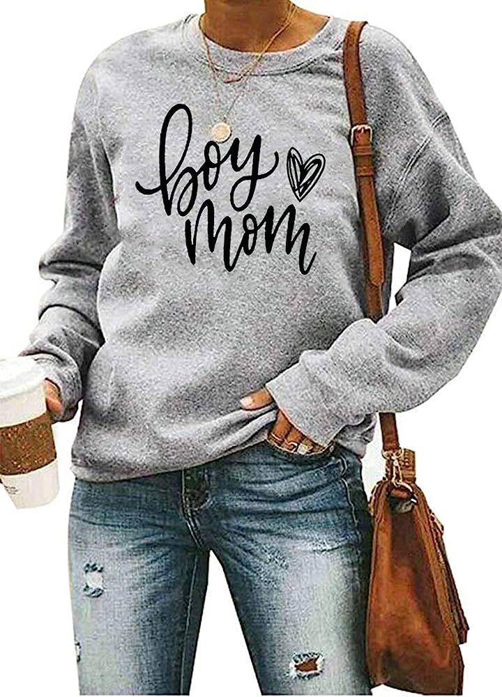 Women's Boy Mom Lightweight Sweatshirts Tshirt Cute Heart Graphic Fall Long Sleeve Crewneck Pullo... | Amazon (US)
