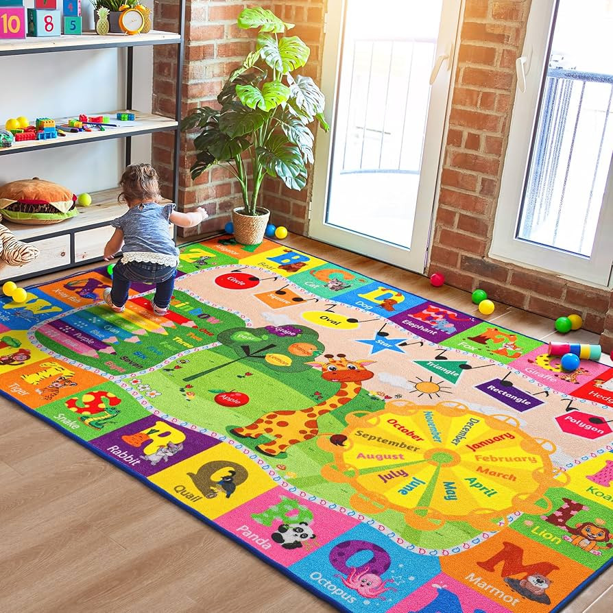 Kids Rug Play Mat Carpet Educational and Fun Playmat with ABC Alphabet Animals Shapes Colors 3x5 ... | Amazon (US)