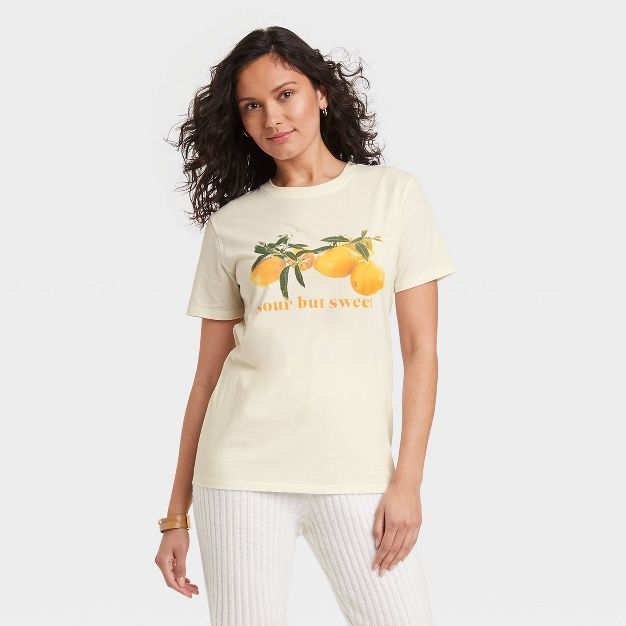 Women's Sour But Sweet Lemon Short Sleeve Graphic T-Shirt - Ivory | Target