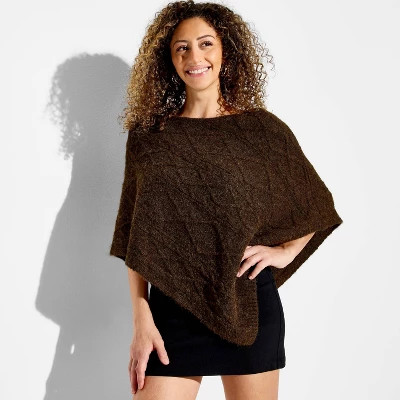 Women's Cable Poncho Sweater - Wild Fable™ Brown M/L | Target