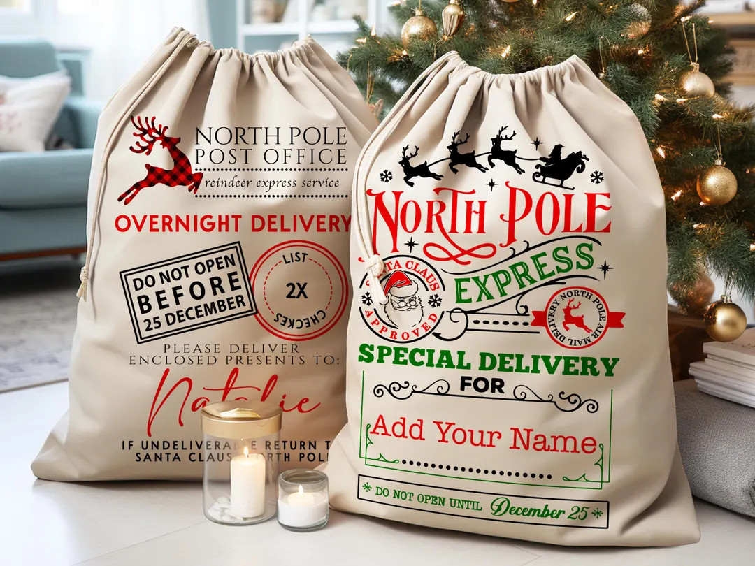 Custom Large Santa Sack Bags, Custom Christmas Gift Bag, Christmas Eve Box, Personalized Christma... | Etsy (US)