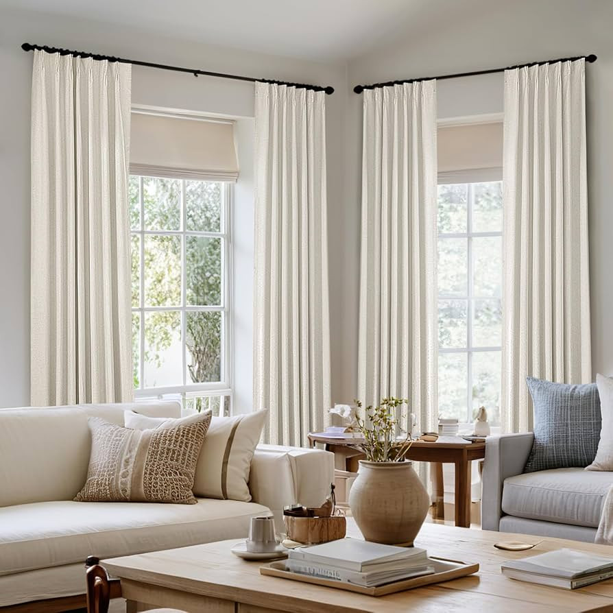 MIULEE Natural Pinch Pleated 100% Blackout Linen Curtains 120 Inch Length 2 Panels Set, Pleat Cur... | Amazon (US)