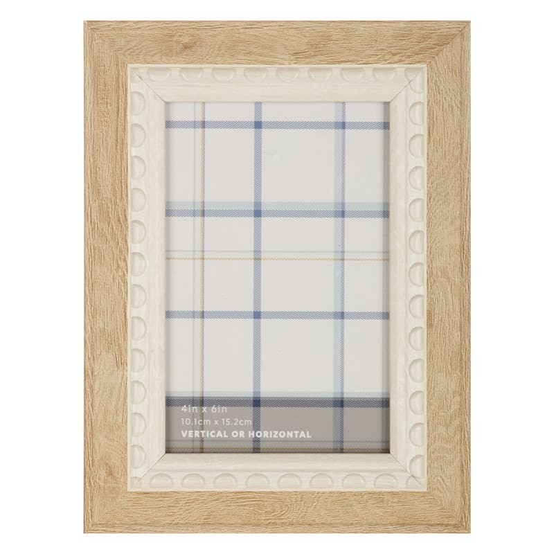 Natural & White Beaded Frame At Home, Neutral, Plastic | At Home