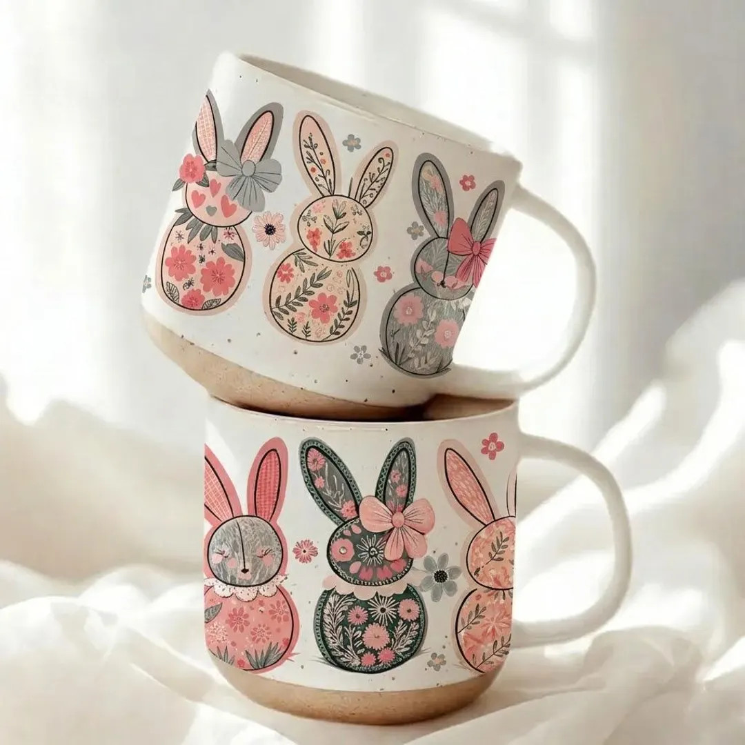 Easter Bunny Floral Mug, Coquette Easter Bunny Floral, Easter Coffee Mug, Easter Pottery Mug, Spr... | Etsy (US)