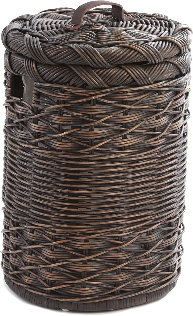 The Basket Lady Small Round Wicker Hamper, 15 in Dia x 22 in H, Antique Walnut Brown | Amazon (US)