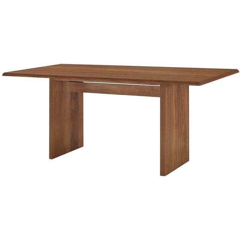 Double Slab Pedestal Base Wood Dining Table in Walnut Brown | Homesquare
