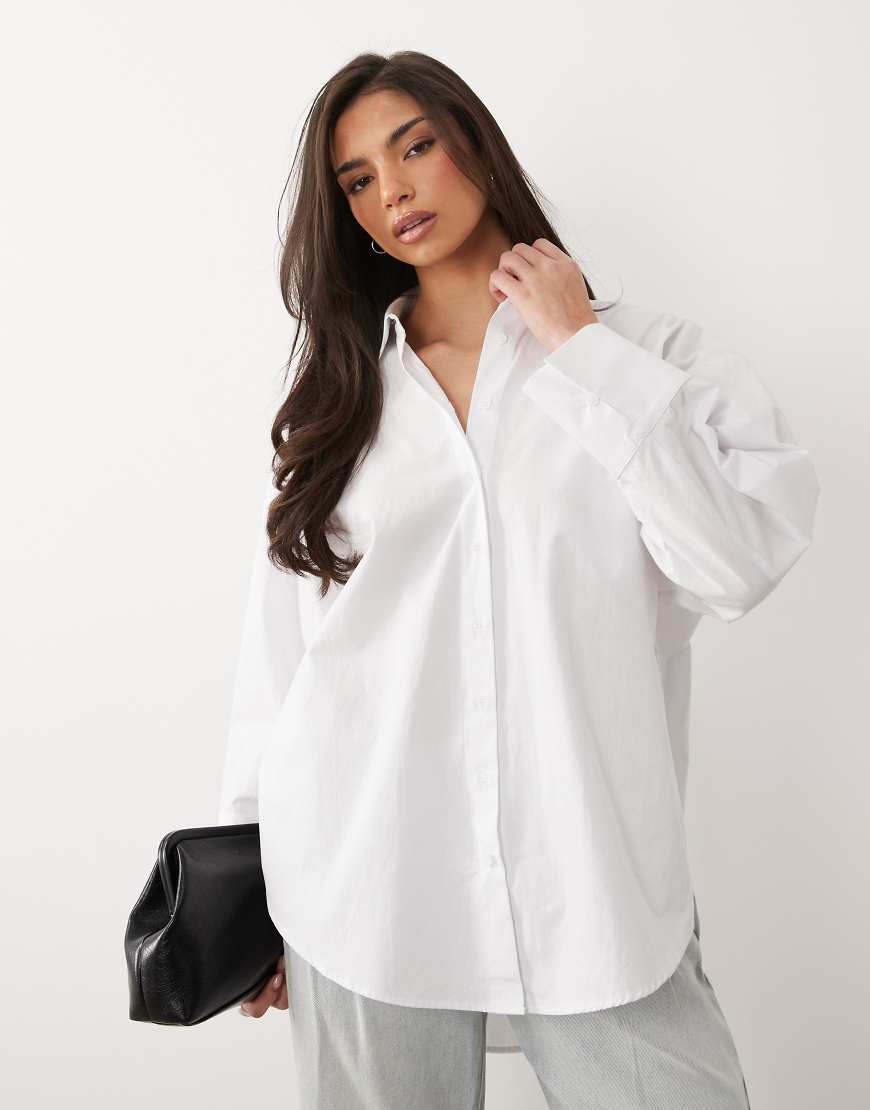 ASOS DESIGN longline tie front shirt in white | ASOS (Global)