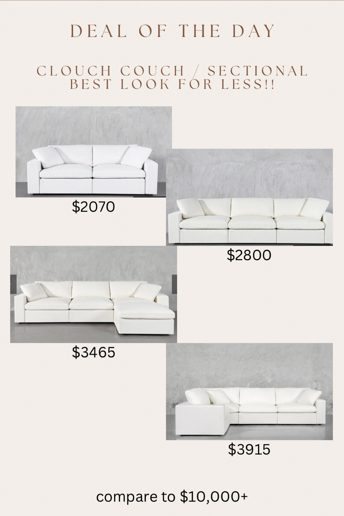 These are hands down the best cloud inspired sectionals! Made with water repellant & stain resistant fabric without toxic PFAs!!

Currently 10% off with code “presday”!!!!!! I haven’t seen them go on sale in forever!! These are worth the splurge (but still a fraction of the cost of RH ones) 

#LTKsalealert #LTKhome