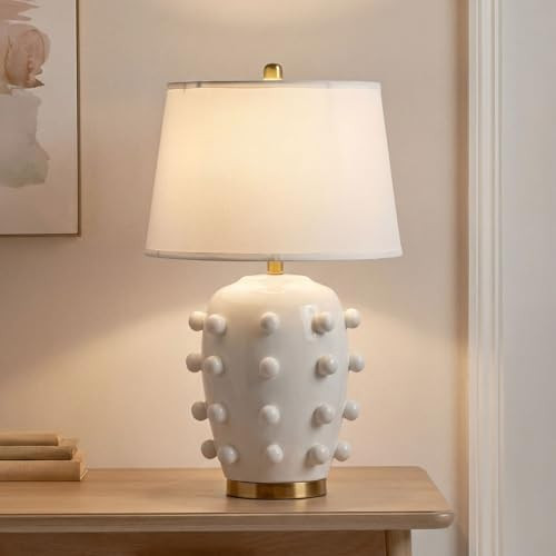26'' Modern White Ceramic Linden Table Lamp & Fabric Tapered Drum Shade with Brass Base for Livin... | Amazon (US)