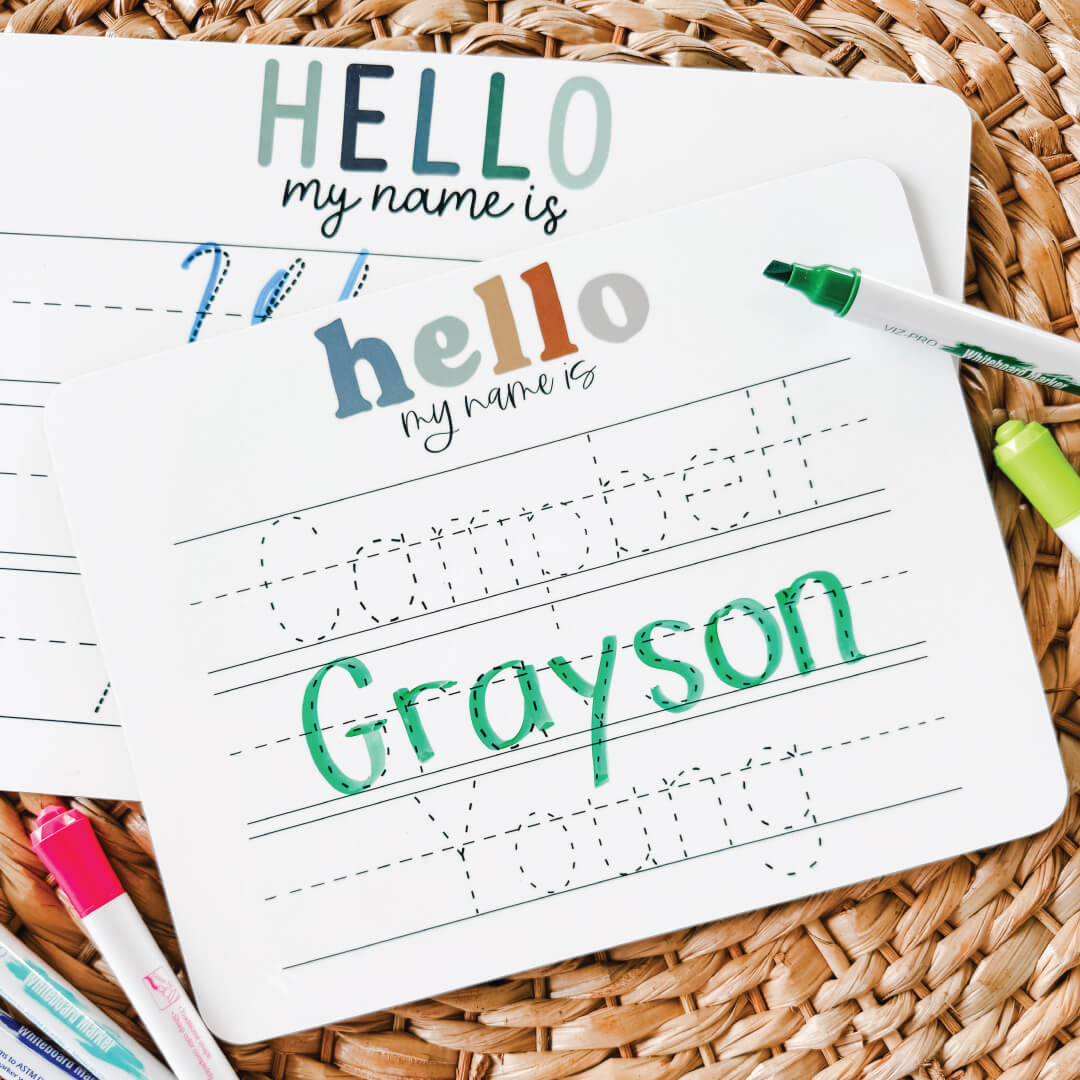 Kids Personalized Whiteboard | Hello My Name Is - Neutral | Caden Lane
