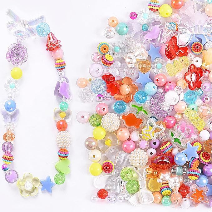 120 Pcs Acrylic Assorted Beads Mix Color Flower Heart Butterfly Candy Beads Pastel Beads Candy Co... | Amazon (US)