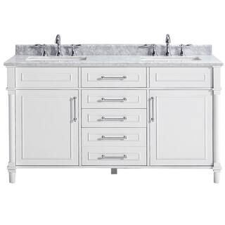 Aberdeen 60 in. W x 22 in. D x 34.5 in. H Bath Vanity in White Carrara Marble Top | The Home Depot