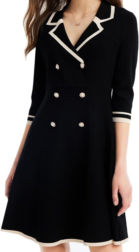 GOELIA Mini Sweater Dress for Women, Button up 3/4 Sleeve Knit Dresses for Teacher Work Business | Amazon (US)