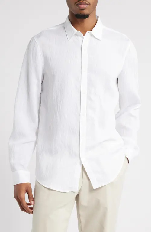 Open Edit Slim Fit Solid White Textured Button-Up Shirt at Nordstrom, Size Medium | Nordstrom