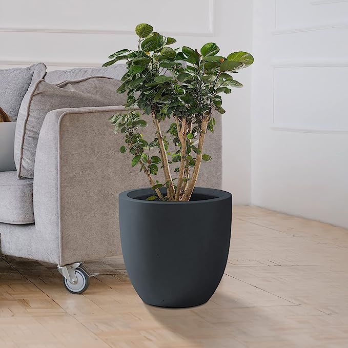 Kante 16.5" D Round Charcoal Concrete Modern Planters Outdoor Indoor Decorative Plant Pots with D... | Amazon (US)