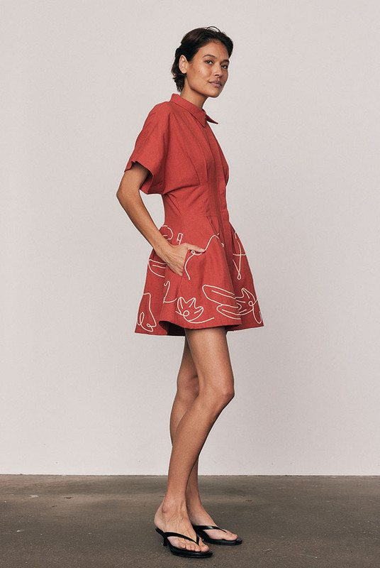 Pleated Mini Shirt Dress in Red | Bohemian Traders
