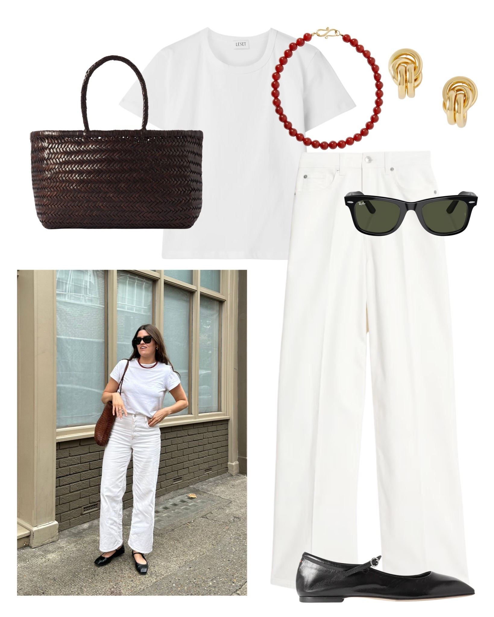 Effortlessly chic all white outfit elevated with a basket bag and ballet flats. Great for casual summer errands or weekend coffee dates.

#LTKsummer #LTKstyletip