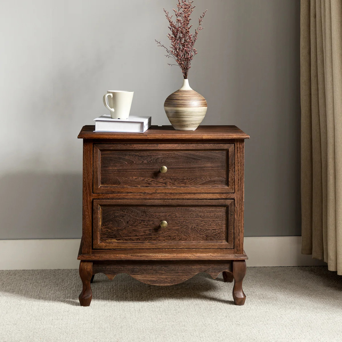 Lundgren Transitional 24''W 2-Drawer End Table with Wood Legs and Charging Station | Wayfair North America