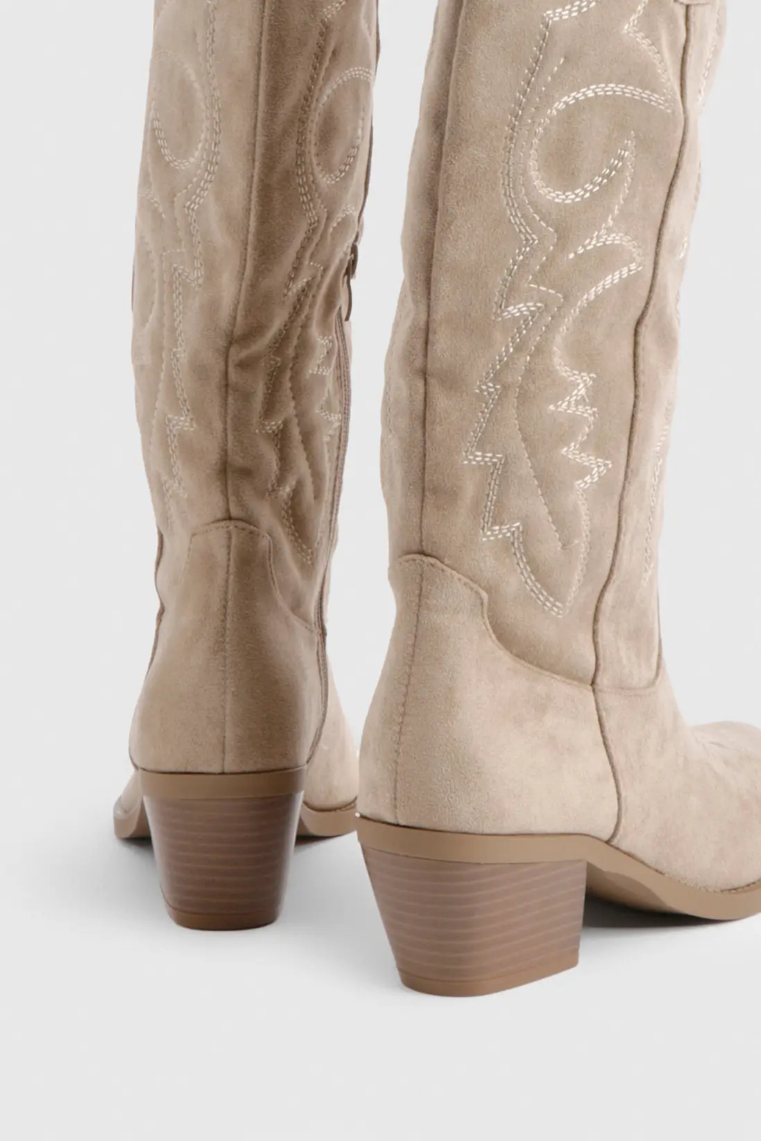 Taupe Faux Suede Western Embroidered Knee High Boots | Boohoo | Boohoo.com (UK & IE)