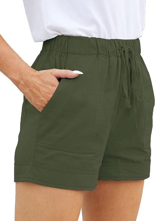 Womens Comfy Drawstring Casual Elastic Waist Pocketed Loose Fit Shorts Plus Size | Amazon (US)